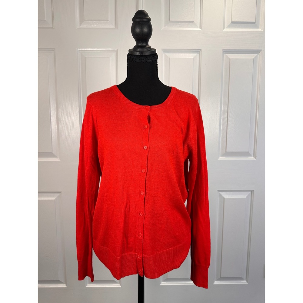 Old Navy Womens Red Heather Crew Neck Button Front Cardigan Sweater Large